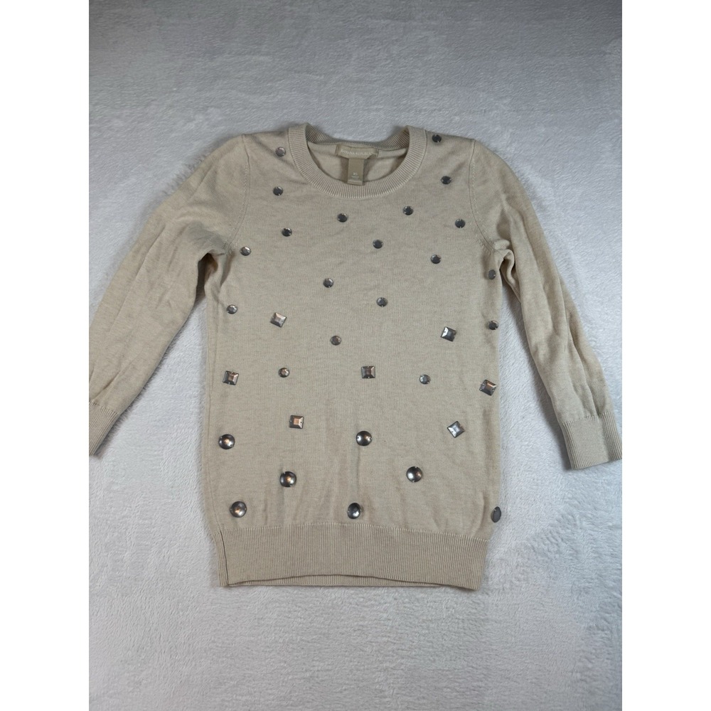 Banana Republic embellished beige crewneck sweater top sz XS Glitter Button